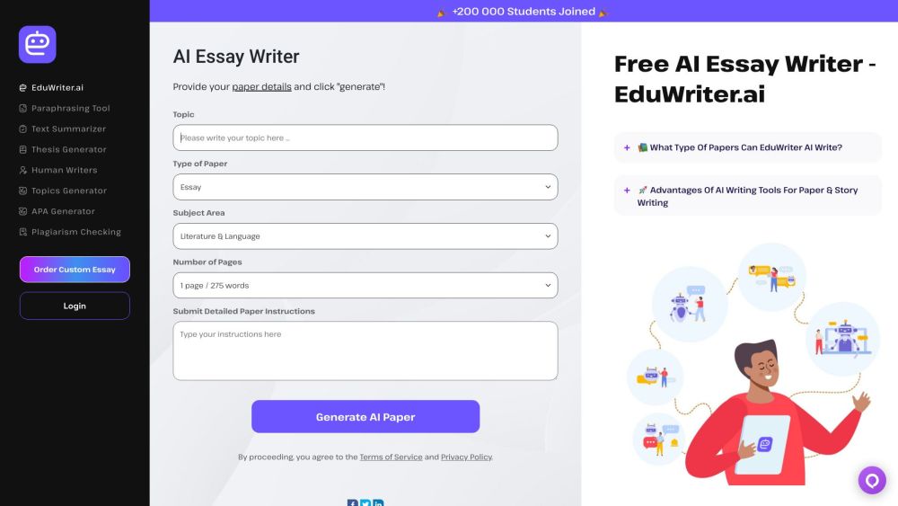 EduWriter.ai: AI-Powered Tool for Custom Academic Essay Writing