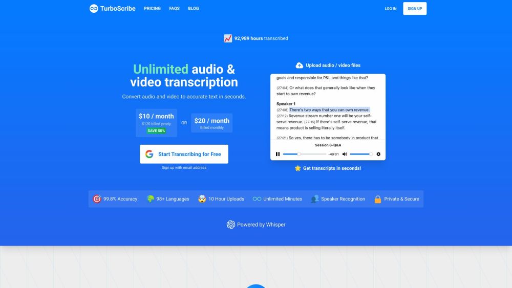 TurboScribe: AI Transcription for Video, Audio in 98+ Languages