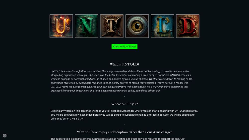 UNTOLD: AI-Powered Interactive Storytelling, Your Choices Shape the Story