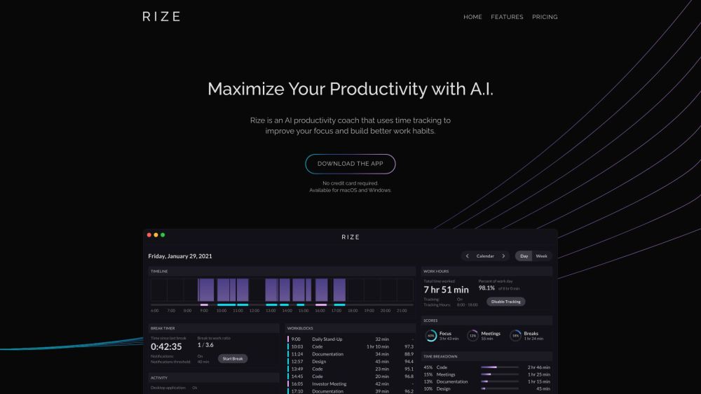 Rize: Smart Time Tracker for Enhanced Focus and Work Habits