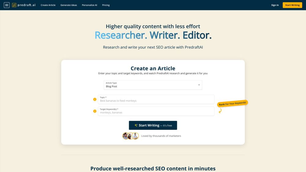 Predraft.ai : 1-Click SEO Research & Content Writing Made Effortless