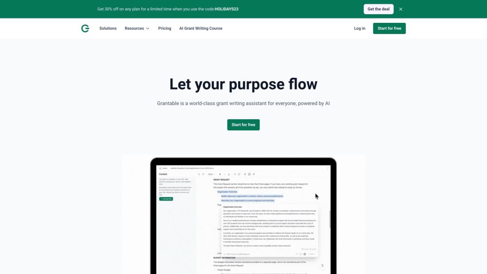 Grantable: AI-Assisted Grant Writing, Smart Content Library