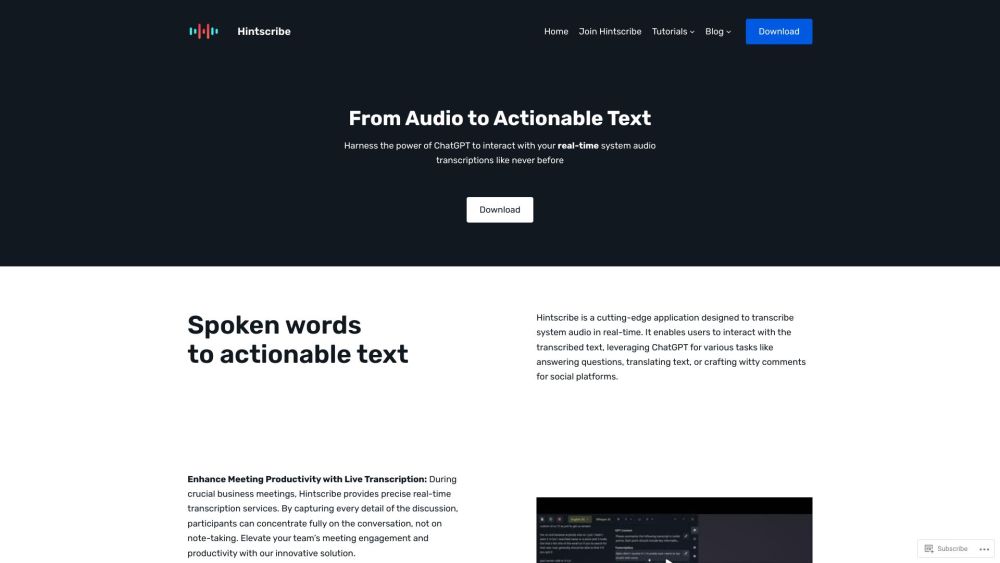Hintscribe: Real-Time Audio Transcription & Versatile Productivity Tool