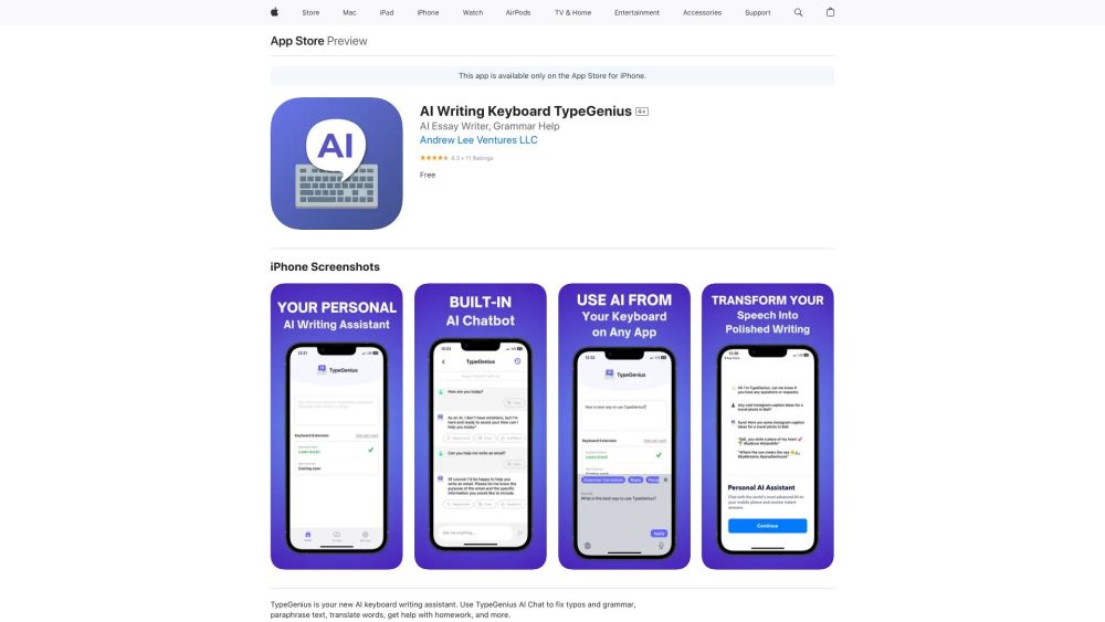 TypeGenius: AI Writing Assistant, Spell Checker, Summarizer for iPhone