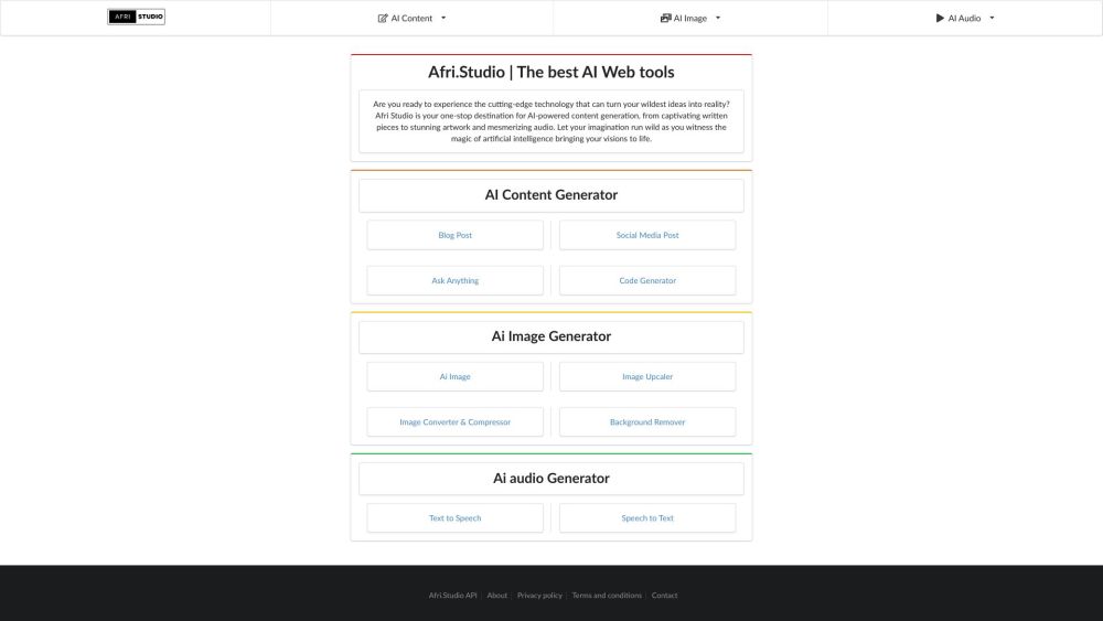 Afri Studio: AI-Powered Media Creation for Text, Images, Audio : Advanced Intelligence for Killer Content