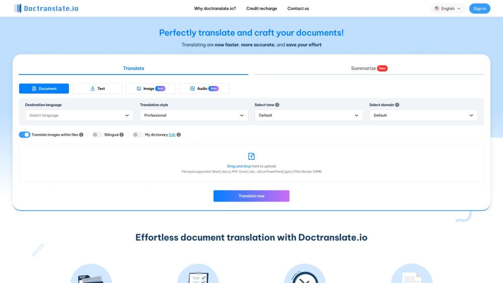 DocTranslate.io: Quick, Precise, Cheap 85+ Language Tool