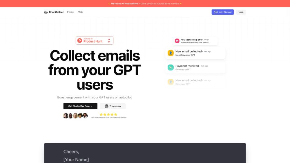 Chat Collect: Efficiently Gather Email Addresses from Your GPT Users