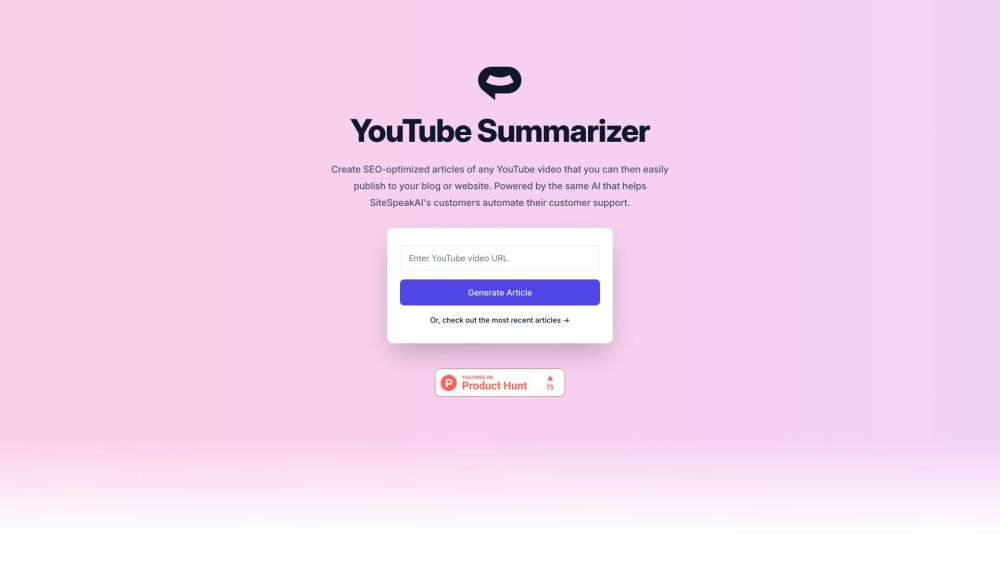 SiteSpeakAI: AI Summarizer & SEO Article Creator from YouTube Videos