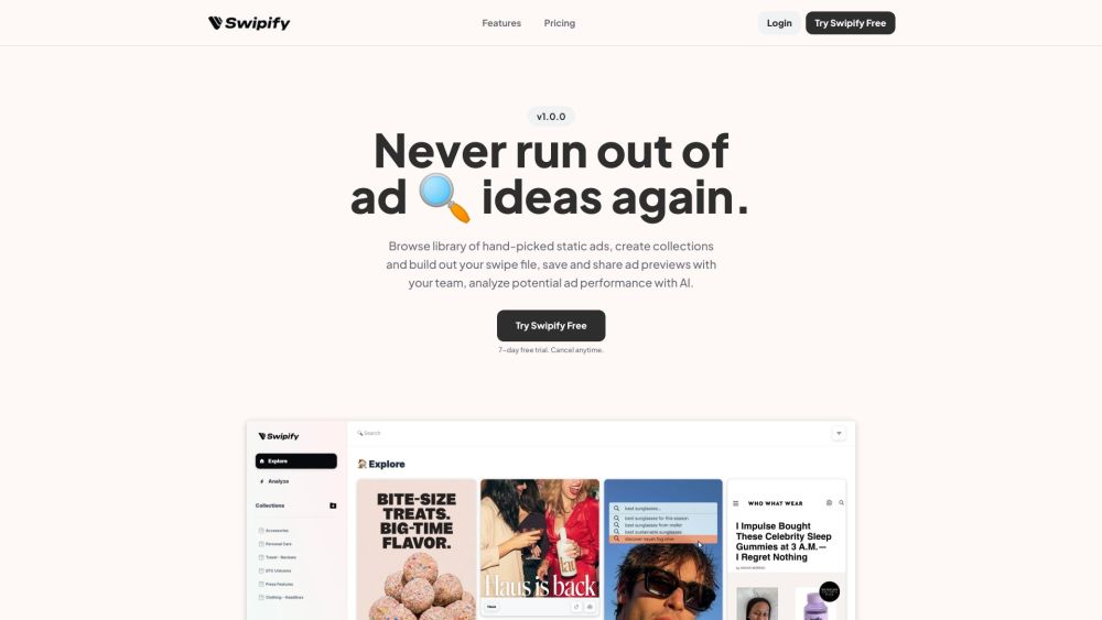 Swipify: Curated Social Ads Library, Trend Tracking