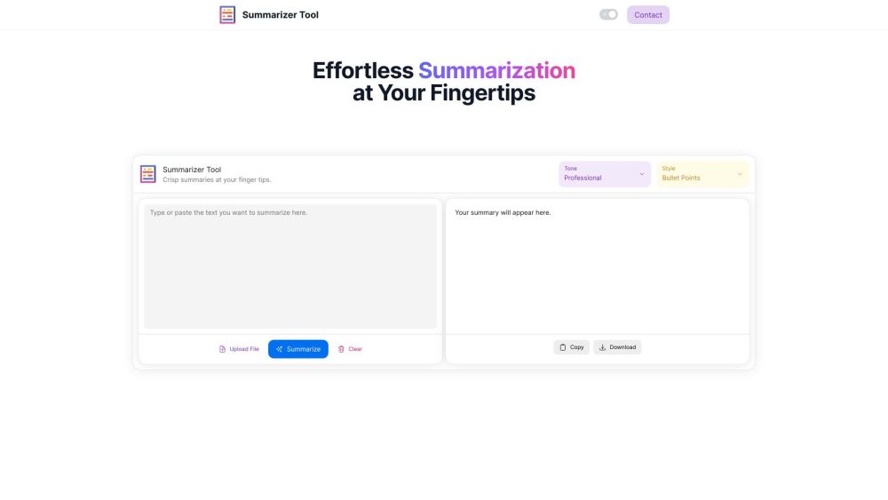 Summarizer Tool: AI-Powered, One-Click Effortless Text Summarization