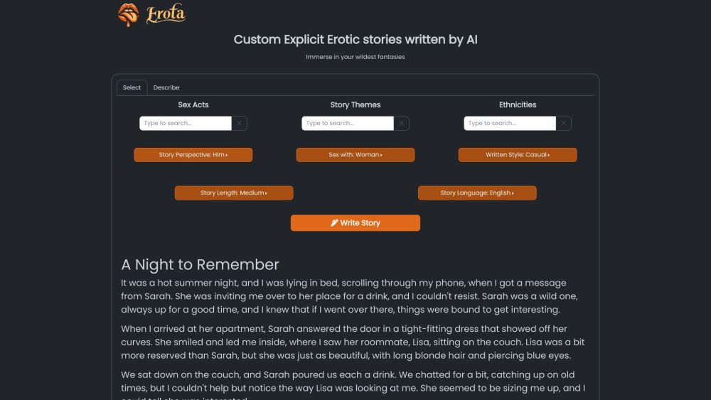 Erota AI-Written Erotic Stories: Custom Explicit Tales Tailored to You