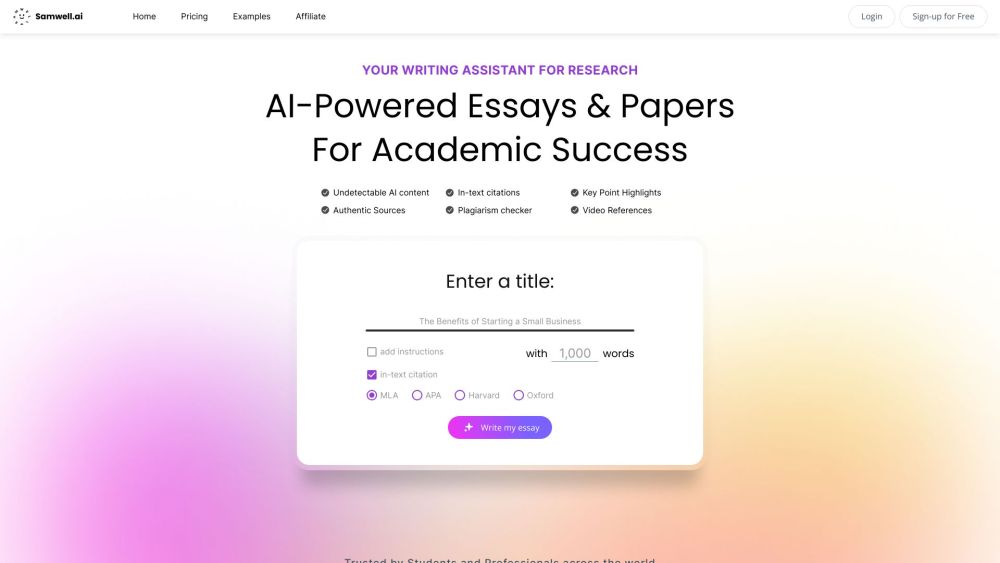 Samwell.ai: Enhances Academic Writing, Research & Citations