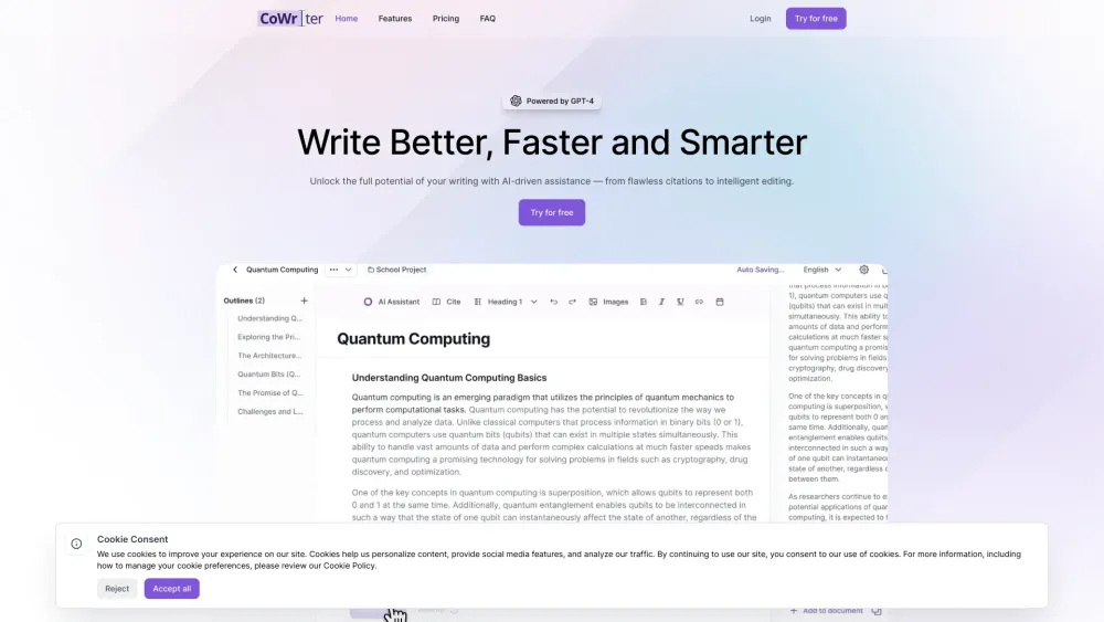 CoWriter: Quick Writing, Citation Styles, Productivity