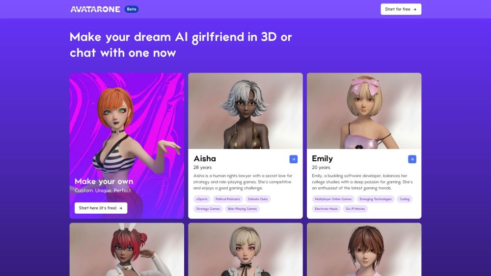 Avatar.One : Create Your 3D AI Girlfriend for Chat, Flirt, Roleplay