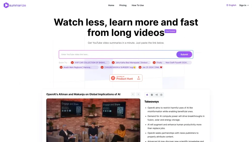 Summarize.ing: AI Tool for Instant YouTube Video Summaries