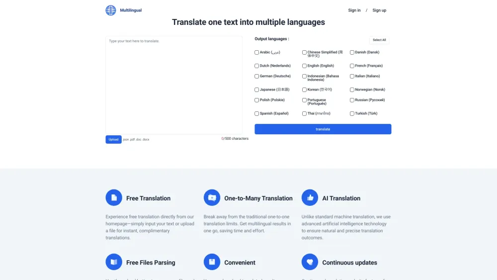 Multilingual.top: Free Multi-Language Translation Tool