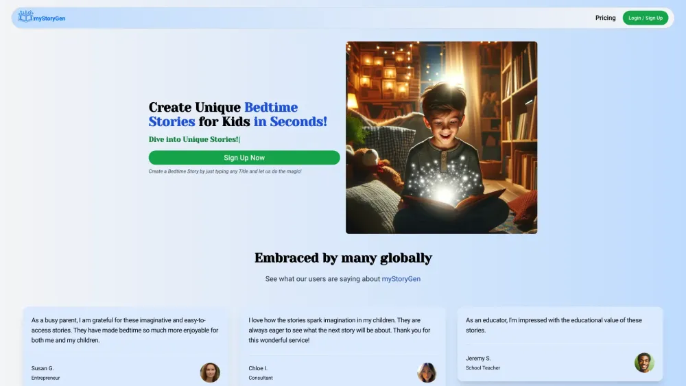 MyStoryGen: AI-Powered Bedtime Stories for Kids - Generate with A.I.