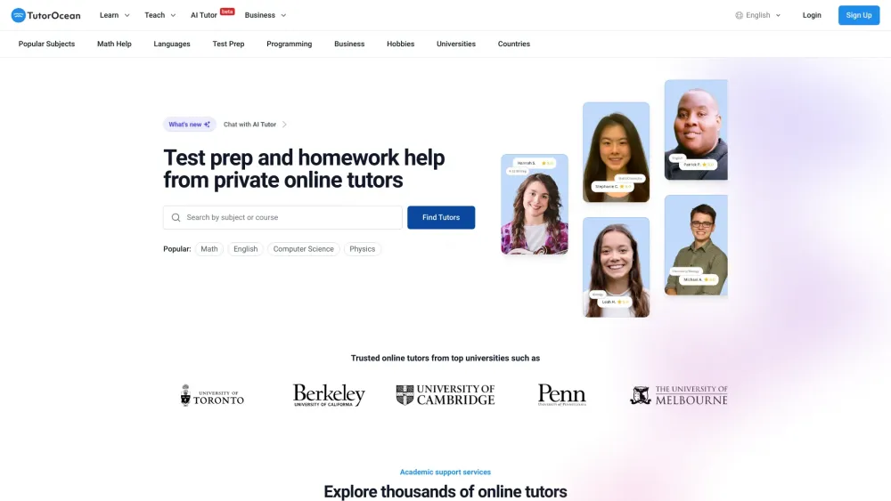 TutorOcean: Affordable Tutors, Homework Help & Test Prep