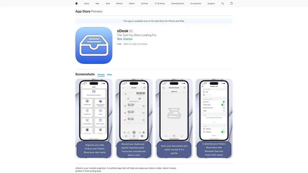 xDesk: Organize Data, Annotate Audio, Scan Docs, Secure with Face ID