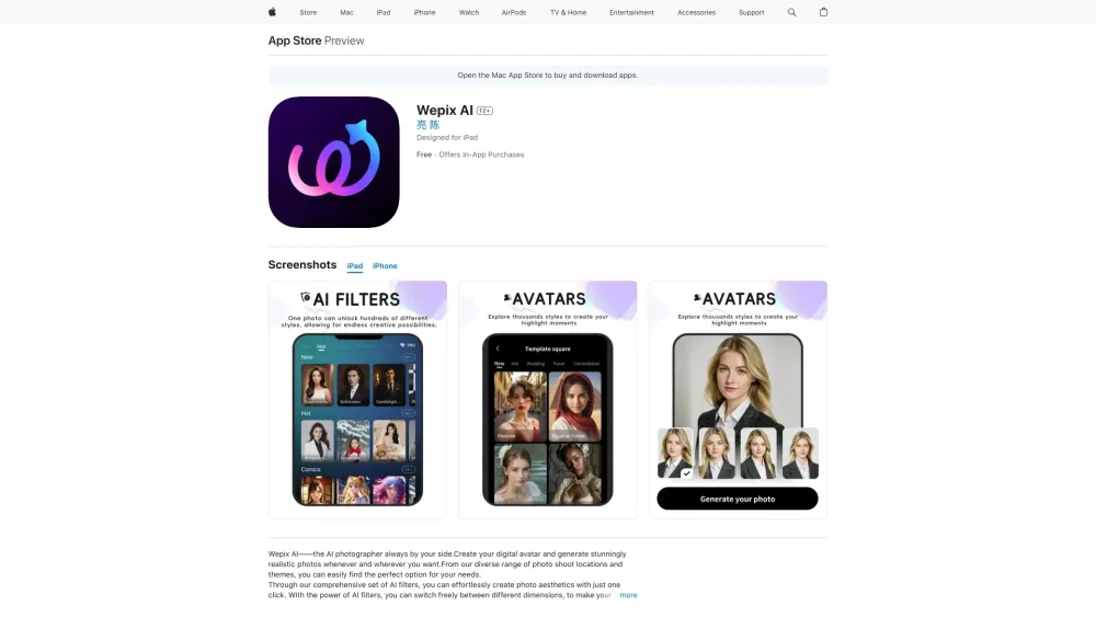 Wepix AI: Personal Photographer & Digital Avatar Creator - Realistic Photos