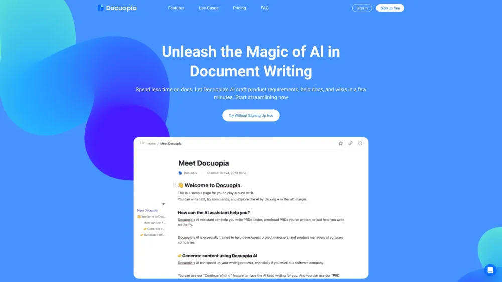 Docuopia: AI Assistant for Efficient Writing, Enhanced Phrasing, Tailored Content