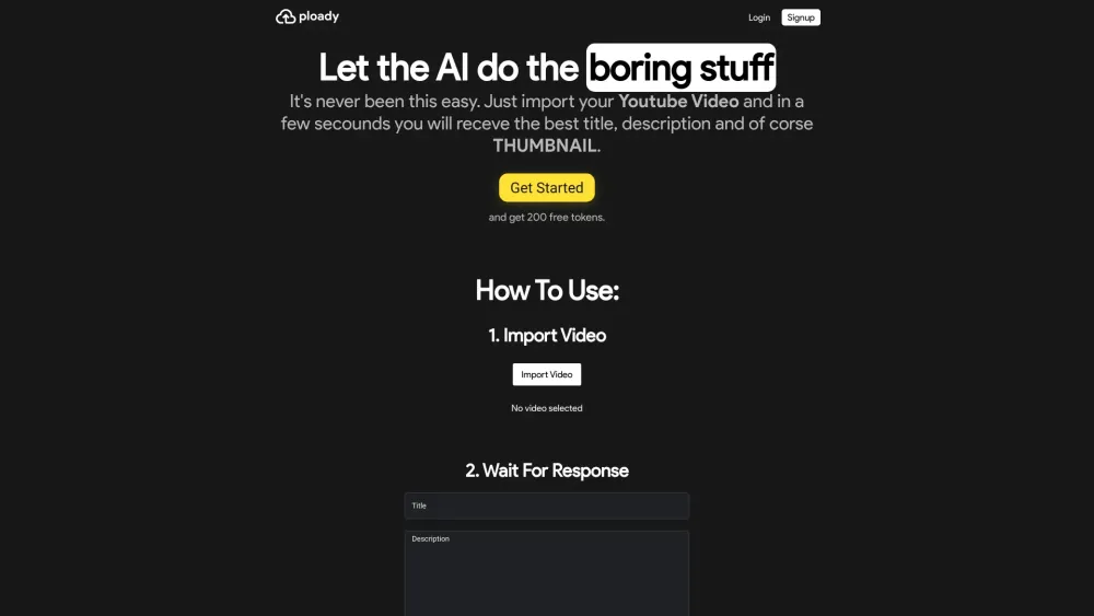 Ploady: AI Tool for YouTube Title, Description, Thumbnail Creation