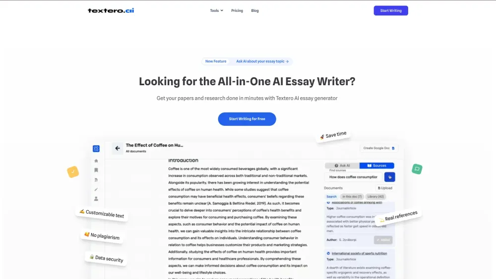 Textero.ai: Efficient AI Essay Writing, Research & Editing