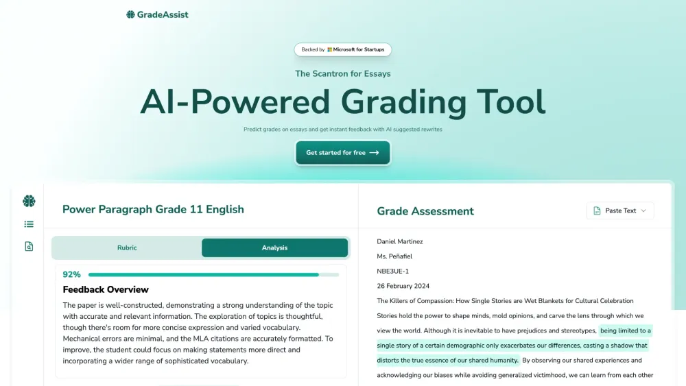 GradeAssist: AI Essay Grader & Rubric Breakdown Analysis