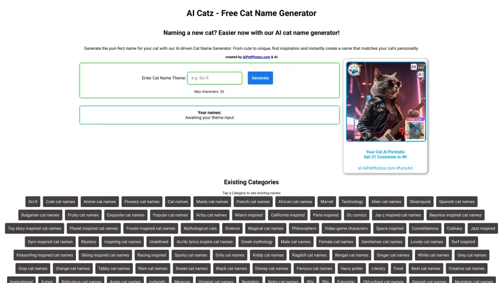 AI Catz : Innovative and Free Cat Name Generator Tool - Name Your Cat