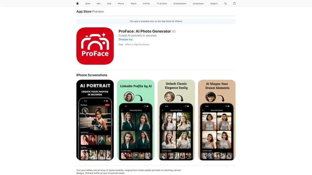 ProFace: Swift AI Portraits Creation in 10 Seconds - Fast & Easy