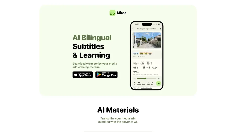 Miraa AI: Bilingual Learning, AI Transcriptions & Translations