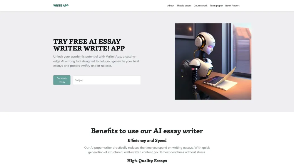 Write! App: Free AI Tool, Essay Writer Revolutionizing Academics