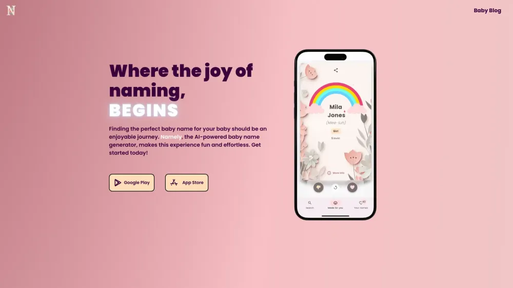 Namely: AI Powered Baby Names, Tailored Just for Your Child