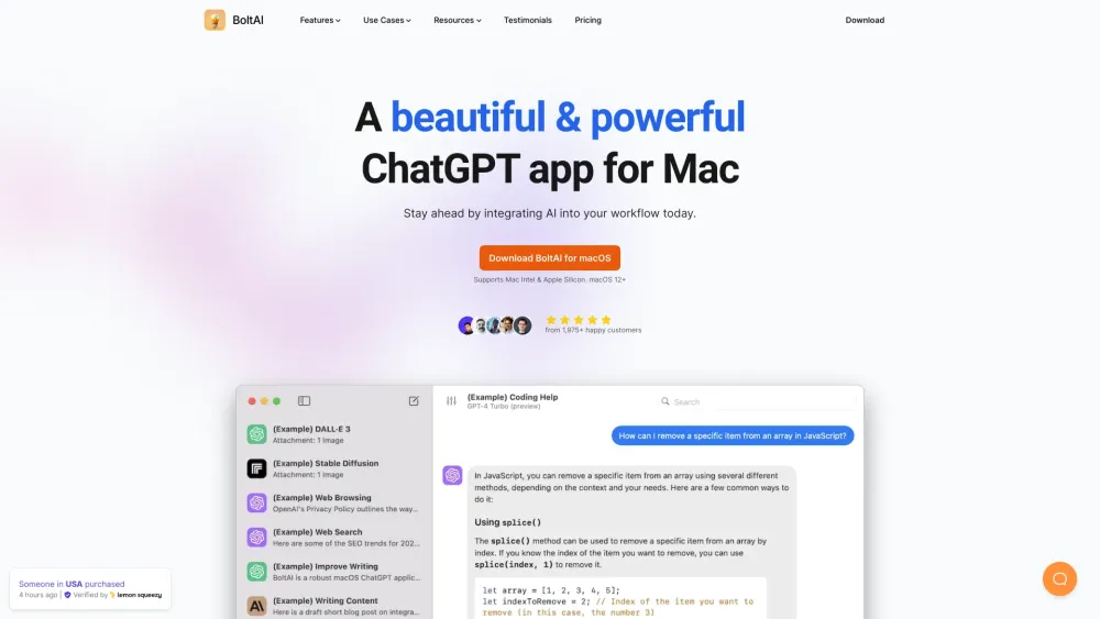 BoltAI : Mac ChatGPT App for Seamless AI Integration in Daily Tasks