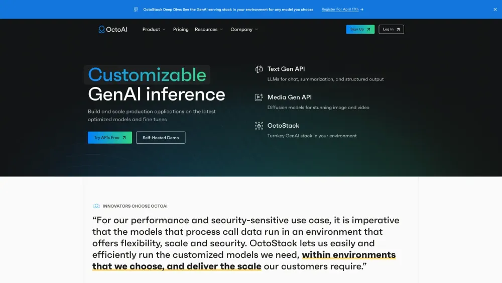 OctoAI: Cloud GenAI Solutions for Running, Tuning, Scaling AI Apps