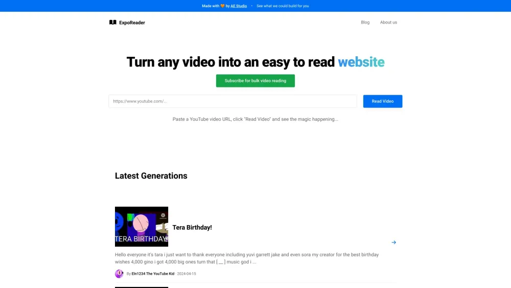 ExpoReader: Video to Text Conversion with One-Click Simplicity