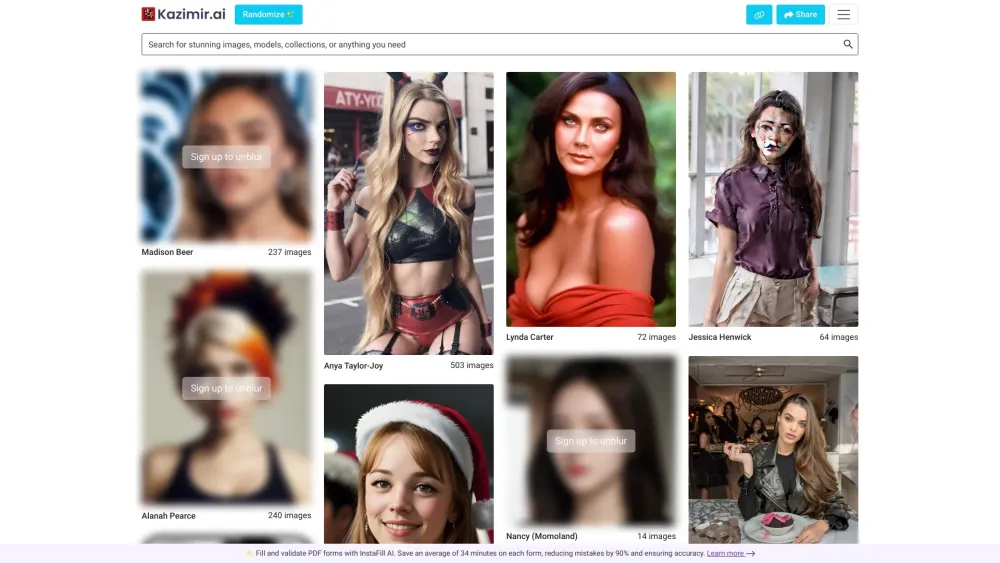 Kazimir.ai: AI-Generated Photorealistic Celebrity Image Search