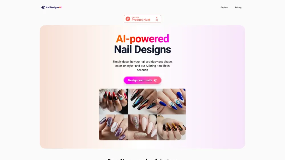 NailDesigns AI : Instant, AI-Designed Nail Art Solutions : AI-Crafted Nail Art in Seconds