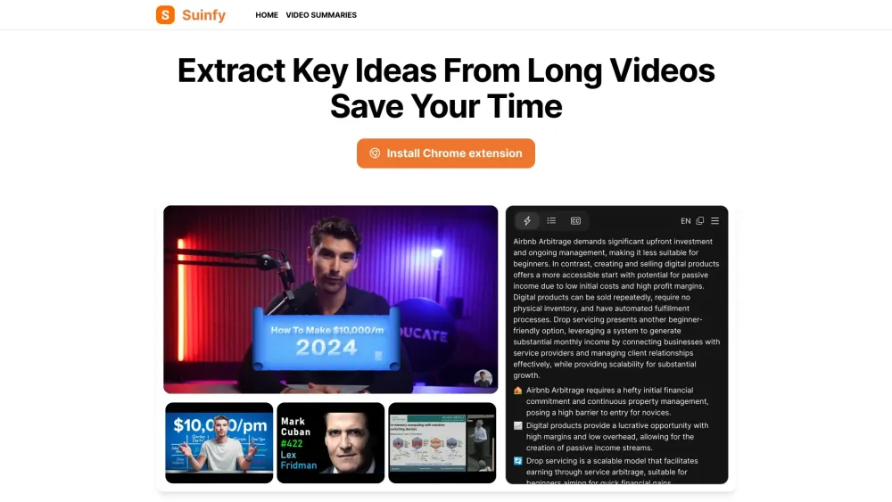 Suinfy: AI YouTube Summarizer, Key Insight Generator & Subtitle Extractor