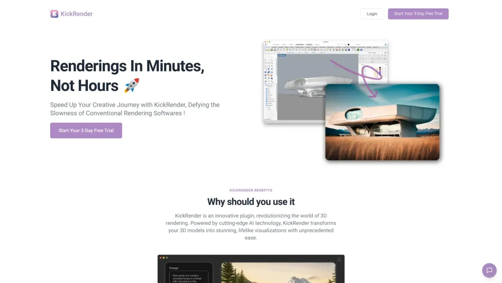 KickRender: AI-Powered 3D Rendering for Lifelike Visualizations in Minutes