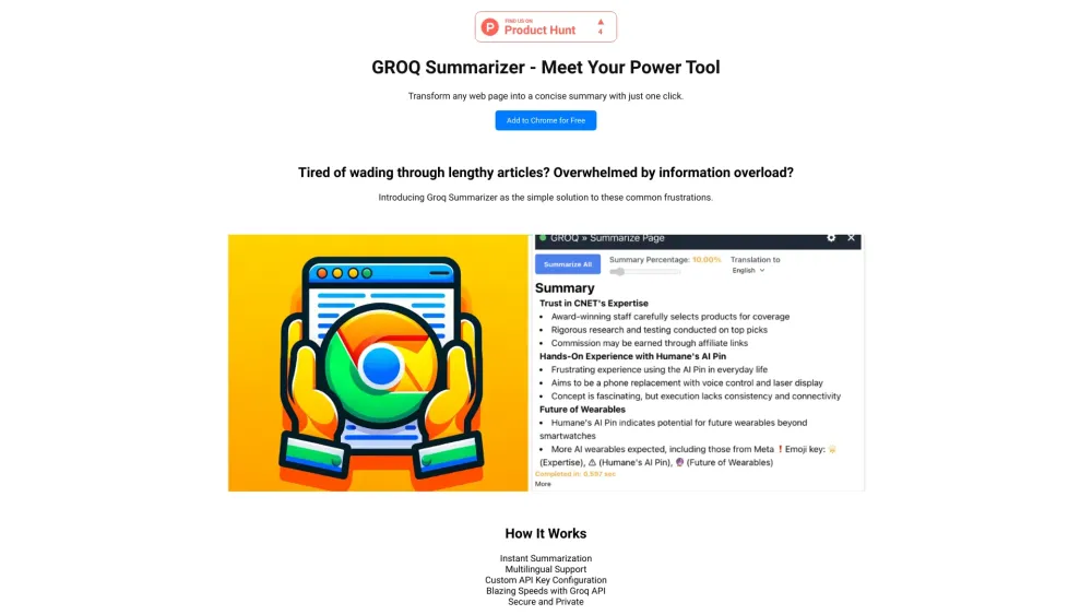 Groq Summarizer: Convert Web Pages to Brief Summaries in One Click