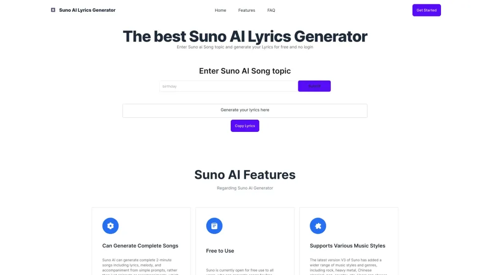 Suno AI Lyrics Generator: Free, No Login, Theme-Based Songwriting Tool