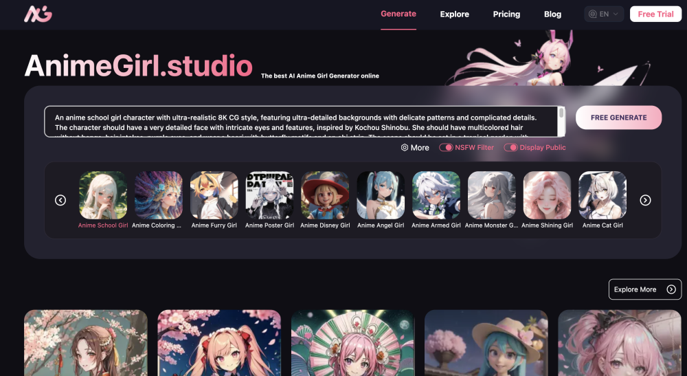 AnimeGirl.Studio: Free AI Generator for Stunning Anime Art Online