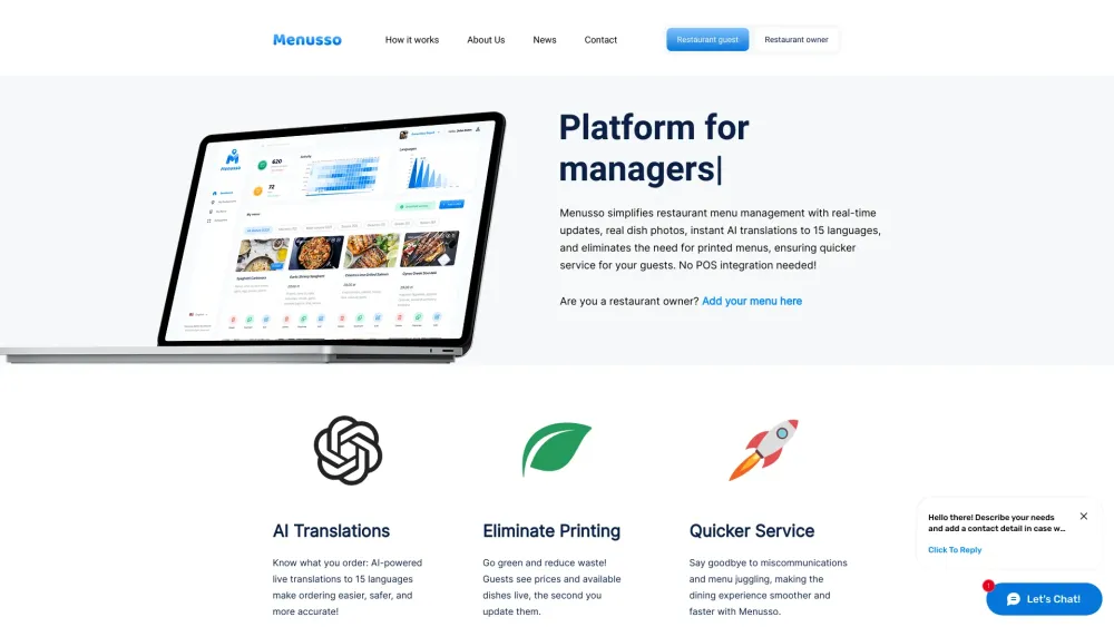 Menusso: Simplify Menus, Real-Time Updates, AI Translations