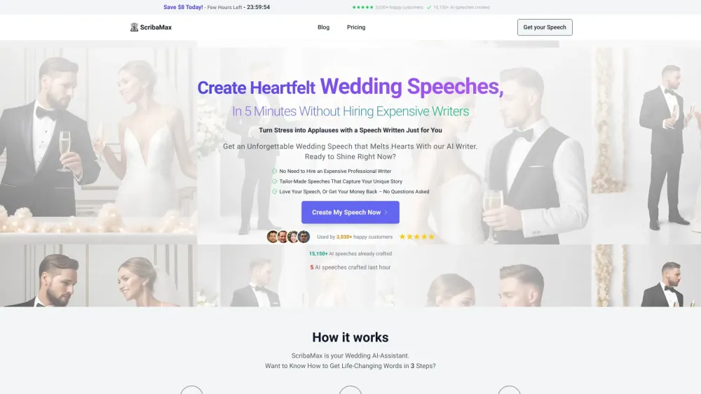 ScribaMax: Craft Memorable, Stress-Free 5-Minute Wedding Speeches