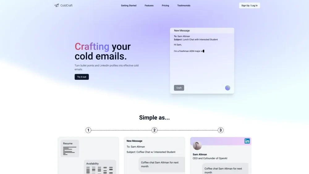 ColdCraft: AI-Crafted Personalized Cold Emailing - Tailored Solutions