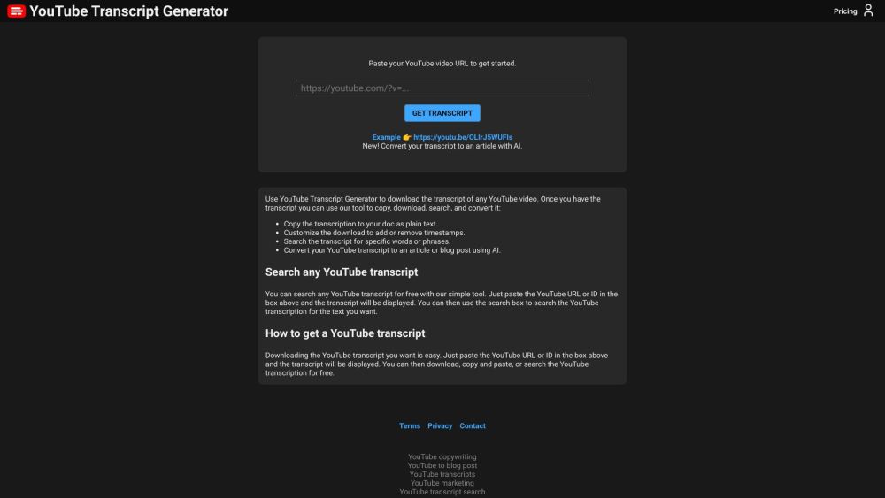 YouTube Transcript Generator: AI-Driven Video Caption Tool