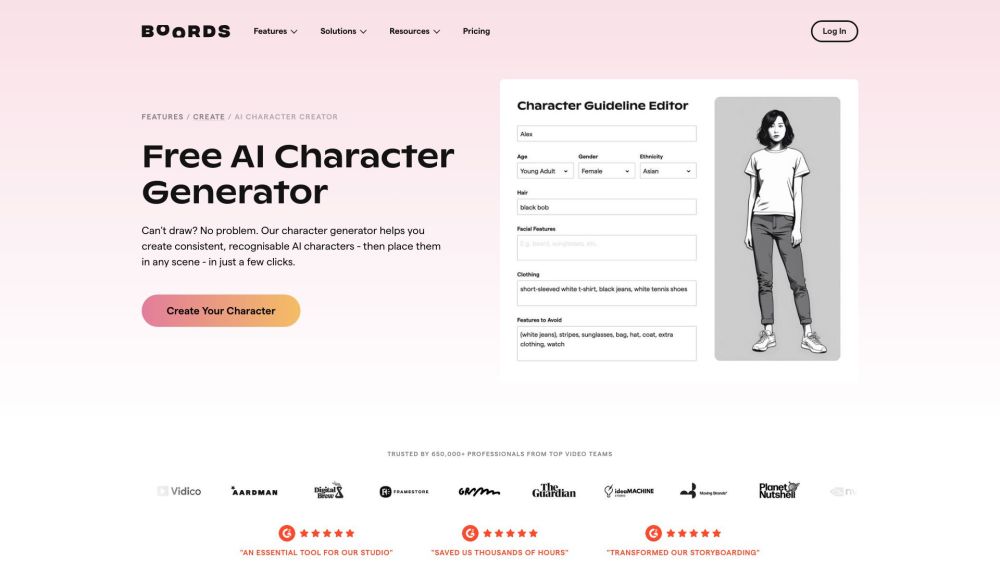 Boords: FREE AI Character Generator for Seamless Designing - Key Features