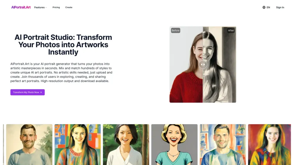 AIPortrait.Art: AI Photo-to-Art Generator for Quick Masterpieces in Seconds