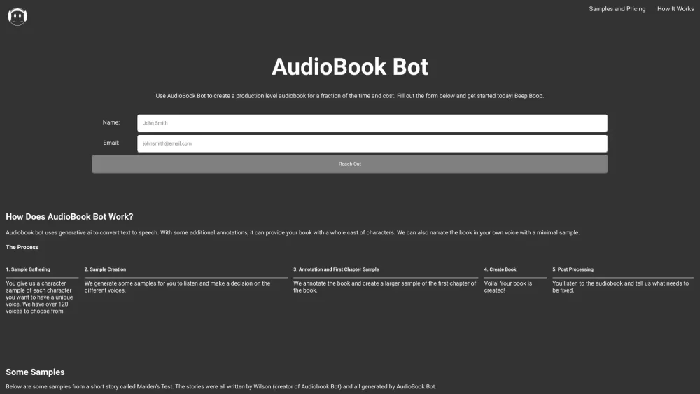 AudioBook Bot: One-Click Audiobook Creation Software